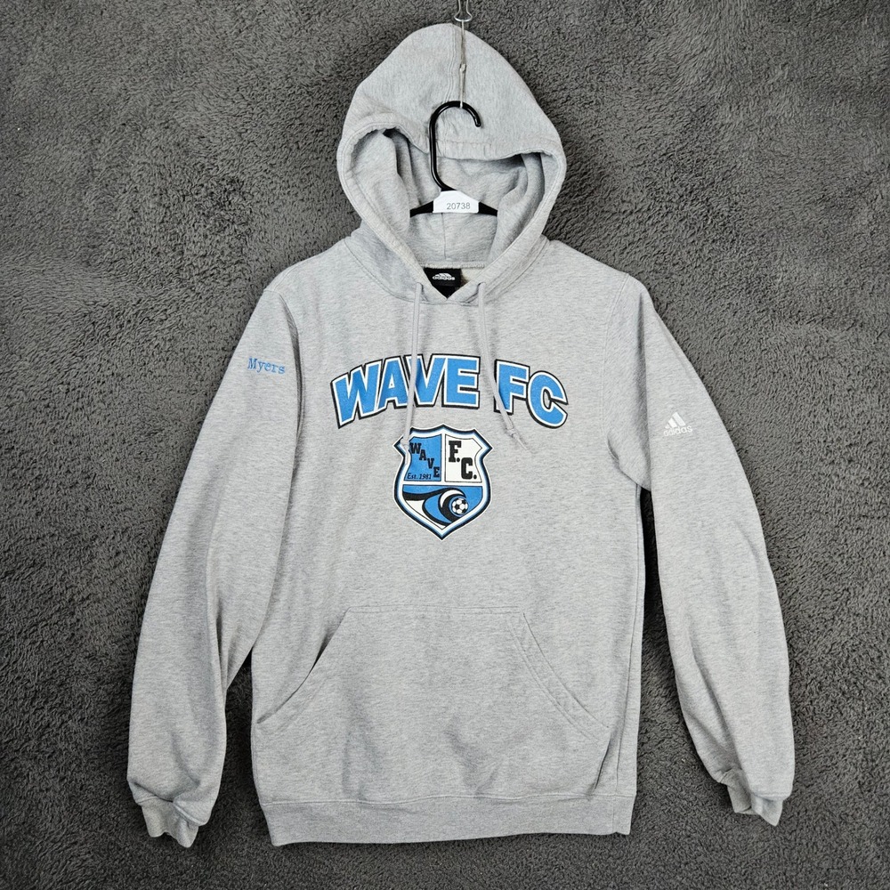 Adidas Wave FC Soccer Pullover Hoodie Mens Small Gray Heather Graphic Sweatshirt